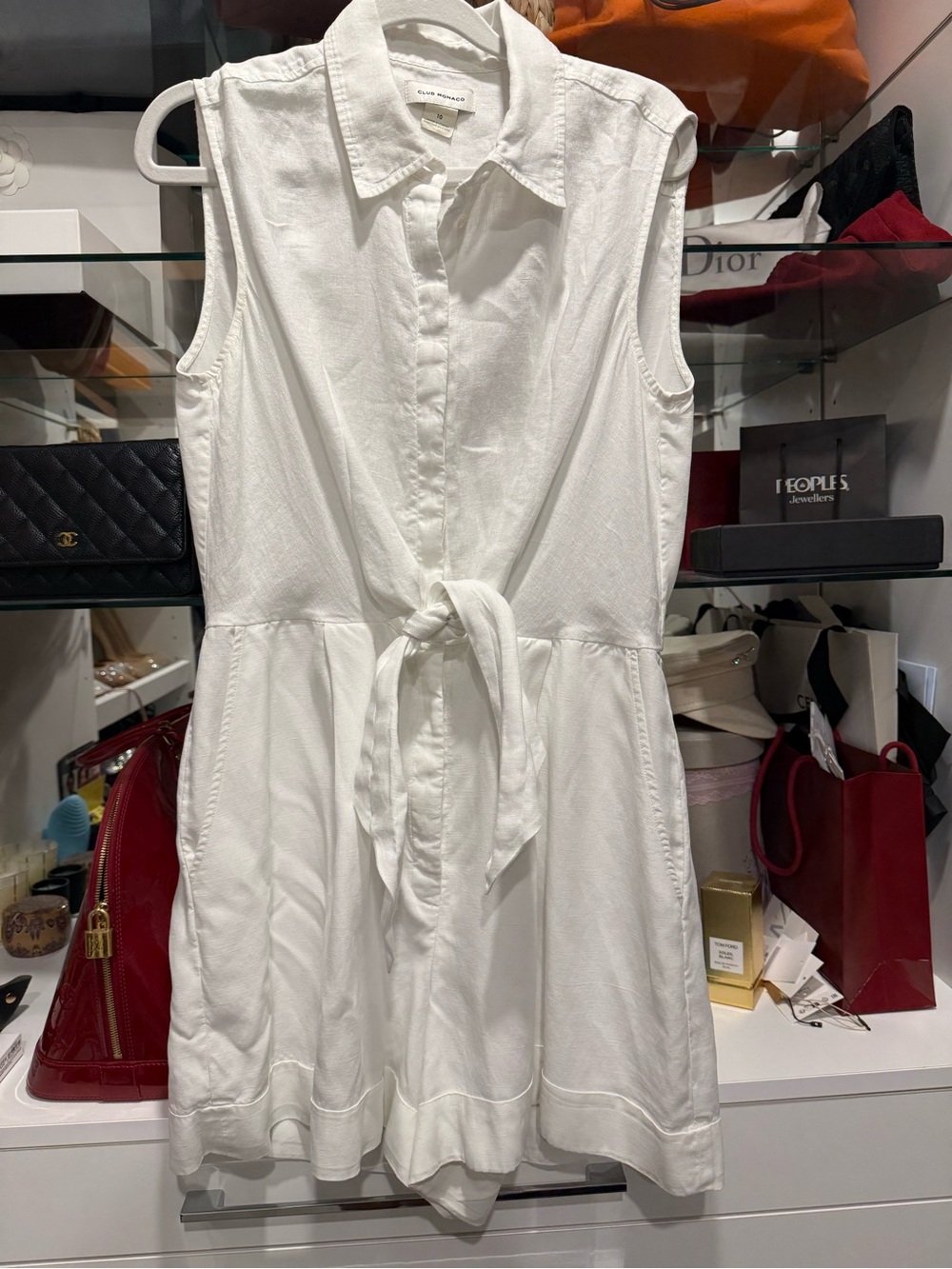 Club Monaco White Sleeveless Tie-Waist Mini Dress